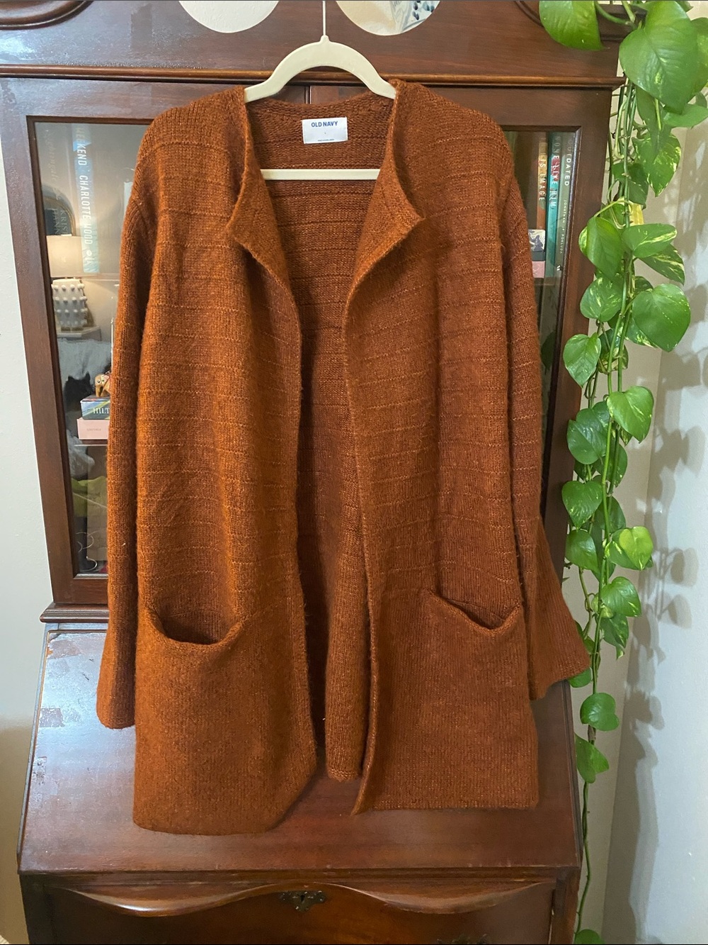 Old Navy Women's Rust Open-Front Pocket Cardigan Sweater